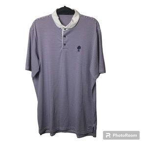 Greyson purple striped short sleeve golf polo shirt. Woodlands. Large